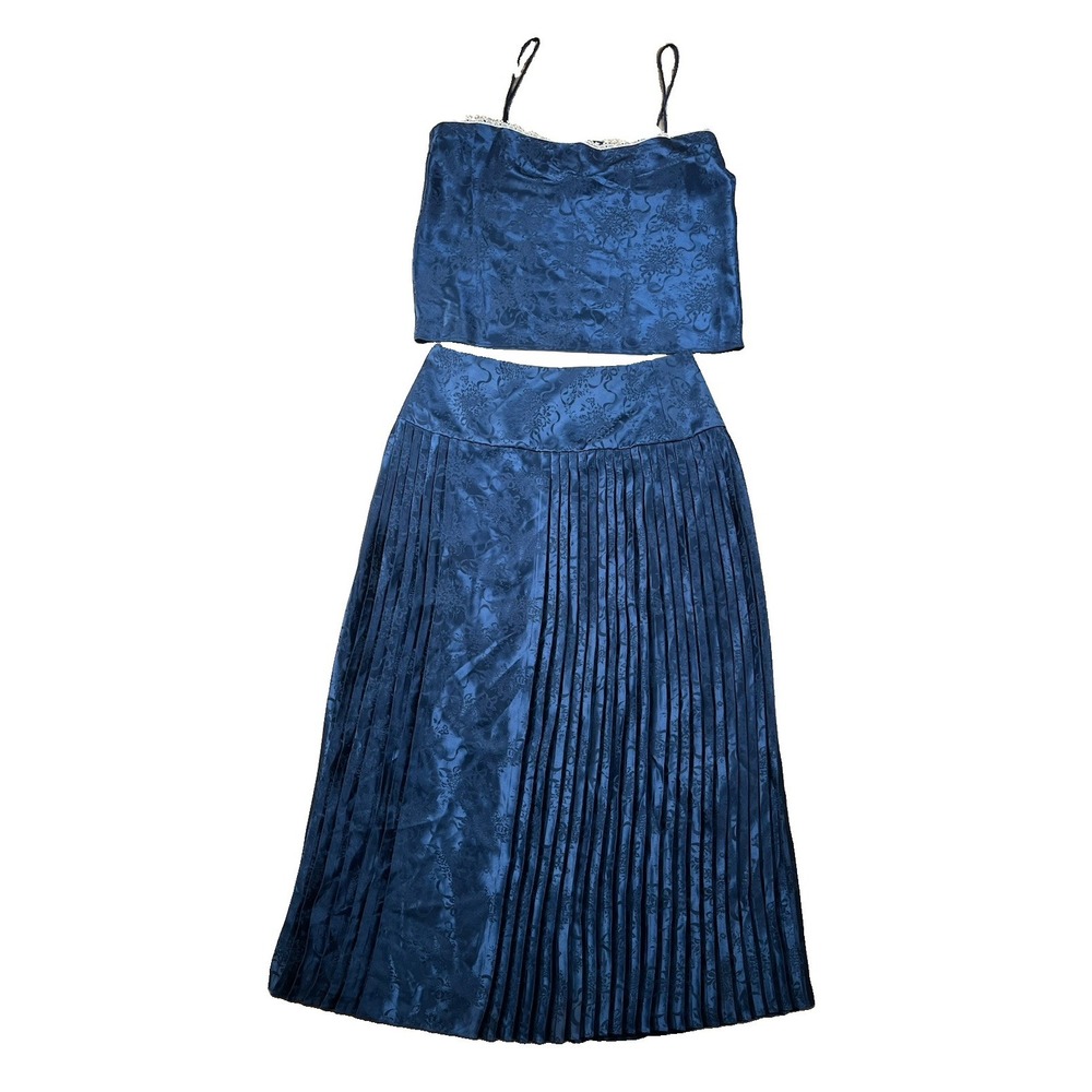 Vintage Scott McClintock Top & Skirt Set - Size 12 Blue Pleated Skirt Strap Top